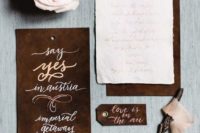 20 elegant leather masculine wedding invitation suite with calligraphy and neutrals