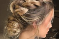 22 a super messy braid on top plus a messy low bun for an ultimate boho chic wedding hairstyle