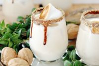 25 milk, vodka, Bailey’s Irish Cream and chocolate syrup cocktail topped with a marshmallow