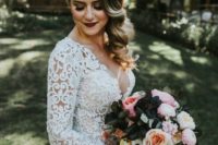 a dark burgundy lip and smokeys are a great idea for a statement bridal look in any season