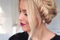 a fishtail braid updo with some locks down is a very trendy and fashionable option
