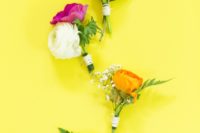 DIY colorful floral wedding boutonnieres
