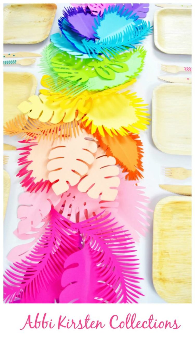 DIY rainbow paper leaf and flower table runner (via www.abbikirstencollections.com)