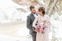 01 This gorgeous elopement shoot was filled with hot pink and softer blush tones, which are so unusual for snowy and winter weddings on the whole