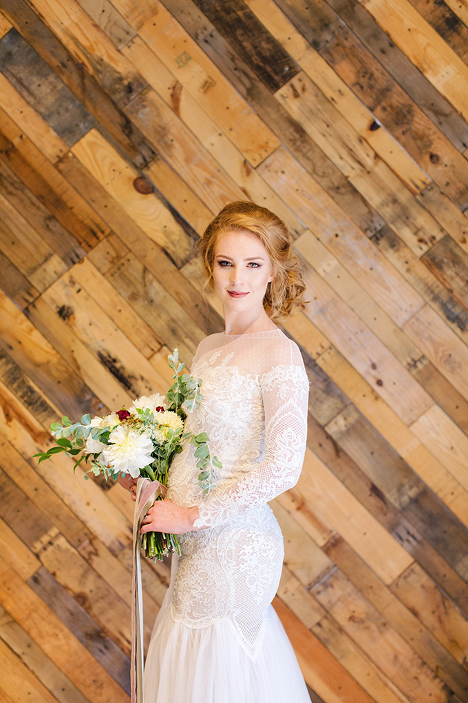 This gorgeous wedding shoot is inspired by the industrial venue where it took place and rich fall shades