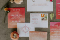 02 The wedding stationery suite was done in rust, red, pink with an ombre effect