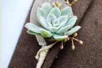 succulent boutonniere is simple and perfect for a non-floral wedding