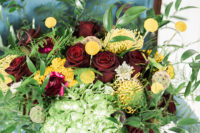 03 The wedding bouquet was a super lush one, with burgundy, green and mustard blooms that showed off a fall color palette