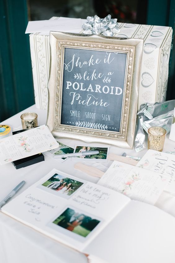 a Polaroid guest book is a timeless idea for any wedding, which allows you to look at the pics of your guests while reading