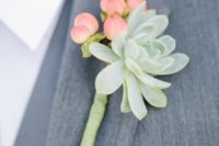 06 a cute groom’s boutonniere of a succulent and hypericum berries plus floral wrap