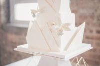 modern all-white wedding cake