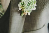 08 a single succulent boutonniere with a tiny branch for a woodland or garden feel