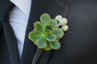 10 a chic succulent and berries boutonniere to spruce up a classic monochromatic groom’s look