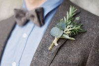 13 a boutonniere of various types of greenery – eucalyptus and rosemary and a simpel wrap