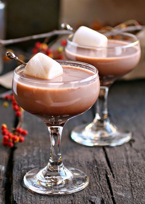 winter ho chocolate martinis with marshmallows as a signature drink at the wedding