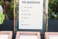 16 a stylish guest book idea with various prompts, wishes, clear glass and metallic touches for an edgy look