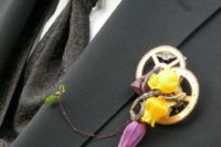 23 a gorgeous gear and flower boutonniere is a nice idea for a steampunk groom or to add an industrial touch to the outfit