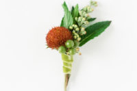 DIY non-floral boutonniere with herbs and berries