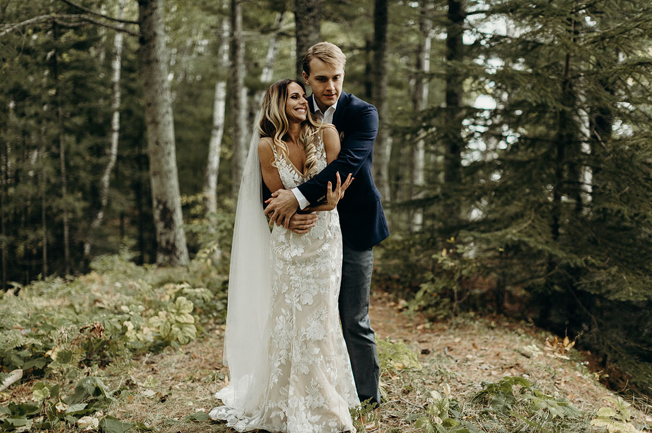 This couple went for an elopement at Lake Superior and held their reception in a cabin on an island