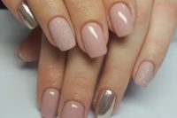 02 a nude manicure with a touch of glitter and silver nails for those who still insist on classics