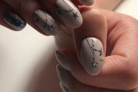 04 blush starry night manicure with silver stars and silver accent nails for a winter or a starry night wedding