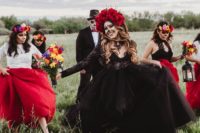 bold red flower crown for a bride