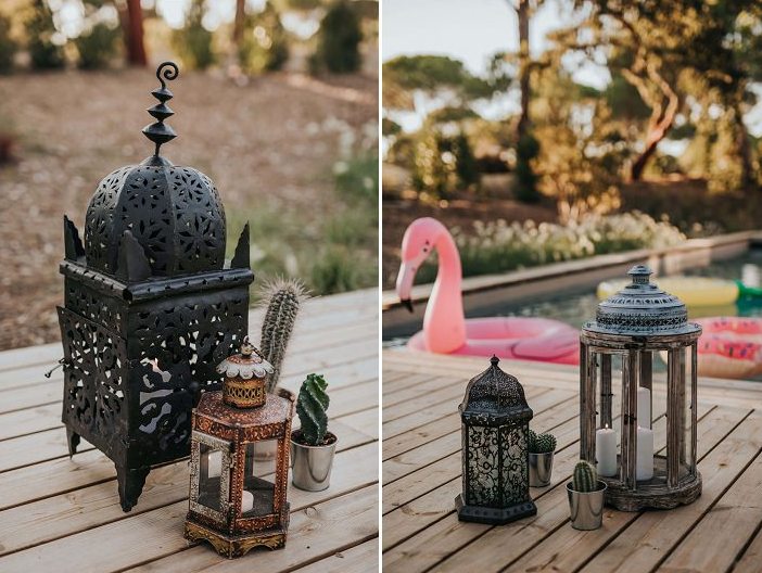 Moroccan influence was added with lanterns and cacti and succulents placed all around
