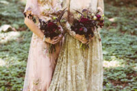 07 The bridesmaid was rocking a pink gown with floral prints, short sleeves and a V-neckline