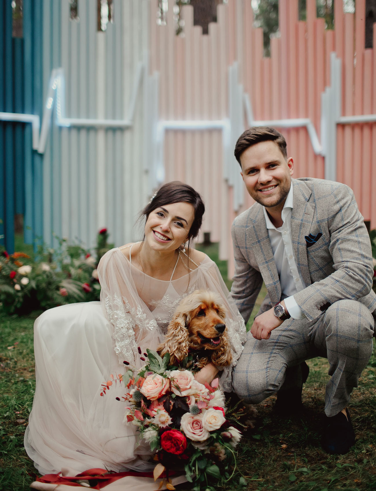 The couple's dog was participating in the wedding, too