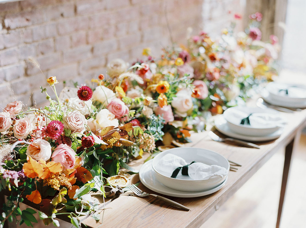 pretty floral wedding table runner