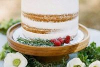 07 a naked wedding cake topped with rosemary and raspberries is amazing for Christmas