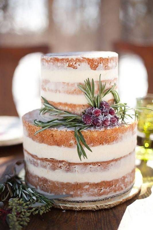 a delicious naked wedding cake doesn't require much decor, you may stick to only sugared cranberries and rosemary