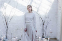 08 a white cashmere jumper plus an off-white A-line skirt will compose a minimalist winter bridal look