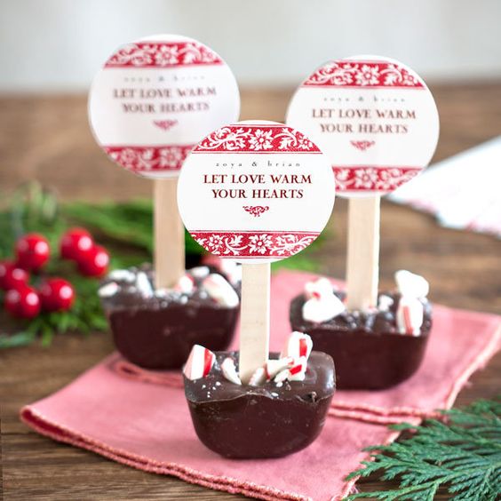 delicious chocolate and peppermint wedding favors with proper toppers are idea for a Christmas wedding