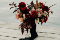 dark an moody wedding bouquet suitable for winter