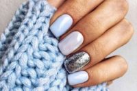 12 white, powder blue and silver glitter manicure for a frozen feel on your nails