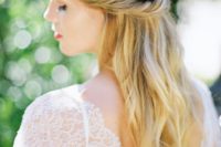 13 a casual twisted half updo is a timeless solution for any romantic bride, it fits any season and is great for boho or modern brides
