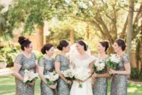 13 silver sequin fitting bridesmaid dresses are a chic and sophisticated touch, and they never go out of style