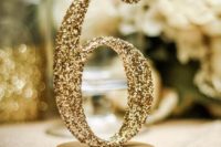 14 gold glitter table numbers will add some glam to every wedding tablescape, you may DIY them easily