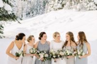 15 mismatching dove grey and silver grey bridesmaid gowns for an elegant and chic look