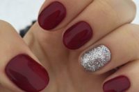 17 a classic red manicure spruced up with a silver glitter accent nail are perfect for Christmas
