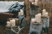 17 birch stumps holding antlers and candles will give a Scandinavian feel to your wedding lounge or ceremony space