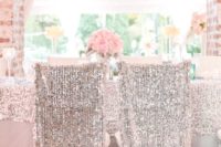 17 silver sequin chair covers will make your couple’s chairs stand out with a glam feel