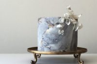 22 a grey marble wedding cake with rice paper flowers looks like a real masterpiece, delicate and fantastic
