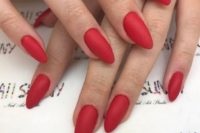 26 long matte red nails are timeless classics with a trendy touch for any winter wedding