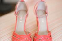 03 vintage-inspired coral woven wedding shoes with ankle straps will give you a right amount of edge