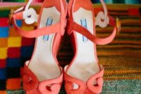 04 whimsy coral wedding heeled sandals with ankle straps will bring a colorful touch while being fun