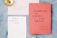 05 modern wedding stationery in white and coral is a gorgeous and bold idea
