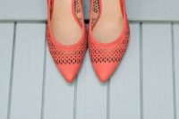 08 laser cut coral wedding shoes are great to finish off a summer or spring wedding outfit