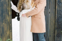 11 a white coat with a luxurious fur collar will add a refined touch and a chic feel to your bridal look